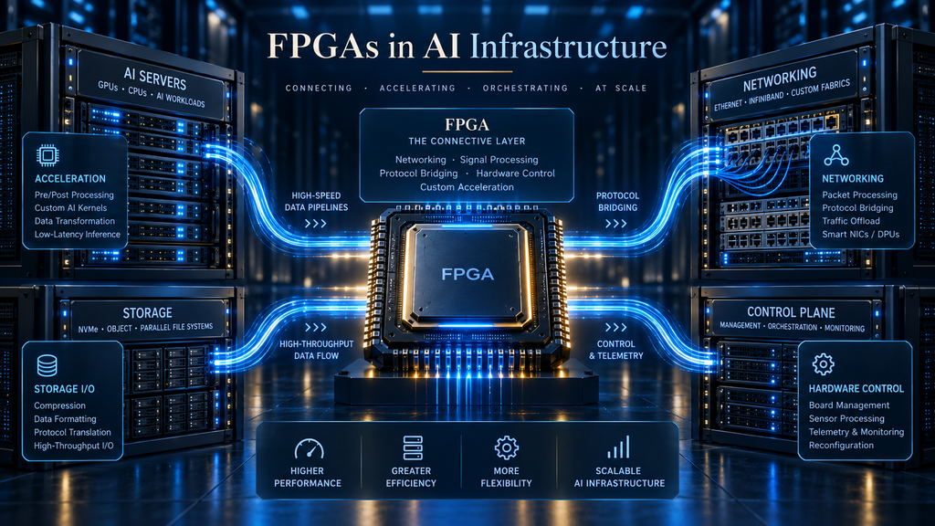 FPGA connecting AI servers, networking, storage and data center control systems