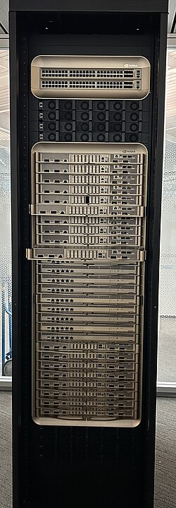 NVIDIA DGX GB200 AI computing rack representing GPU-intensive infrastructure used for frontier model training